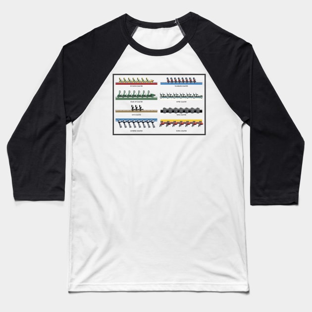 Bolliger and Mabillard B&M Rollercoaster Range Design Baseball T-Shirt by CoasterMerch